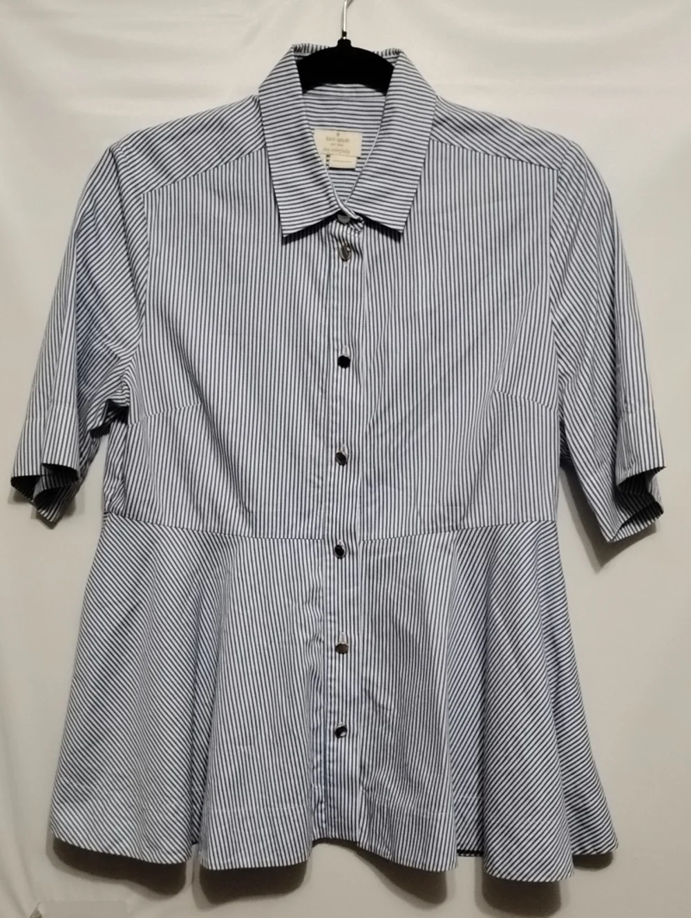 Kate Spade Striped Button-Front Peplum Shirt - Blue & White M